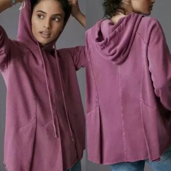 Pilcro by Anthropologie Flynn Flared Pleated Hoodie Sweatshirt Raspberry Small - Picture 1 of 10